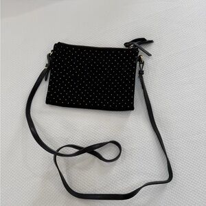Elegant Black Faux Suede Studded Crossbody Bag